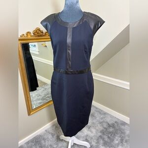 Carlisle Leather Trim Sheath Dress Navy Blue